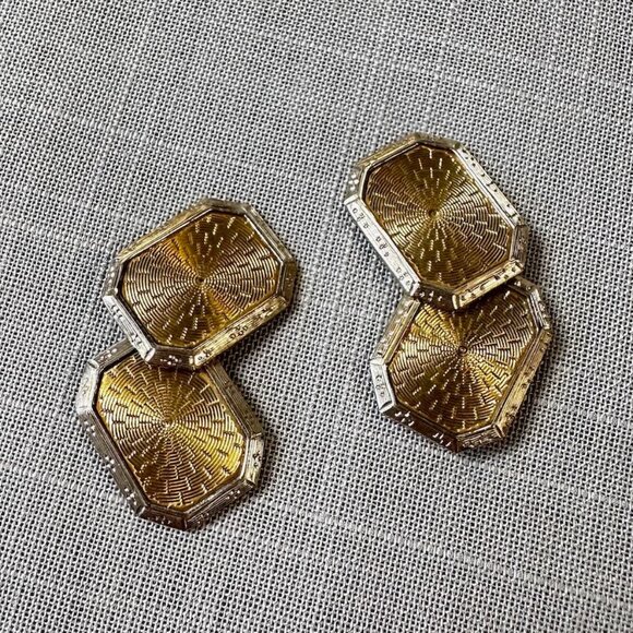 Vintage 10K Art Deco Two Tone Gold Cufflinks - Picture 1 of 10